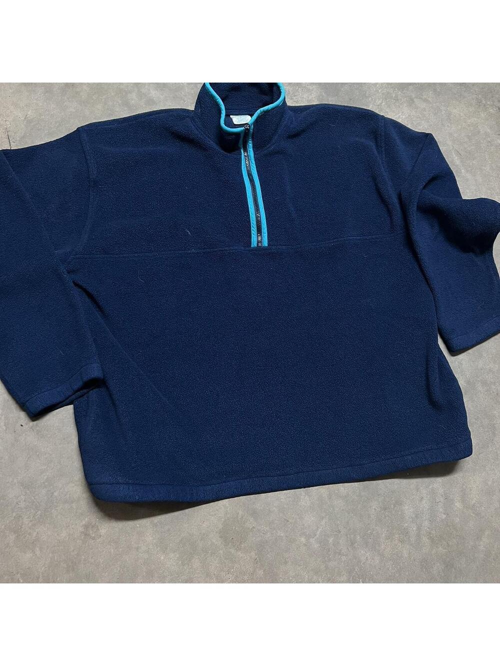 Vtg 90s Mervyns Cheetah Navy 1/4 Zip Fleece Jacket XL